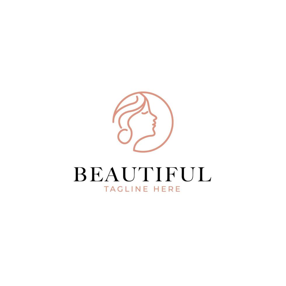 vector belleza logo con mujer cabeza dentro circulo diseño concepto ilustración idea