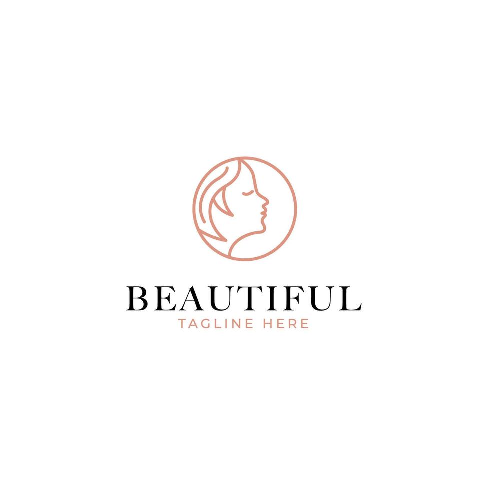 vector belleza logo con mujer cabeza dentro circulo diseño concepto ilustración idea