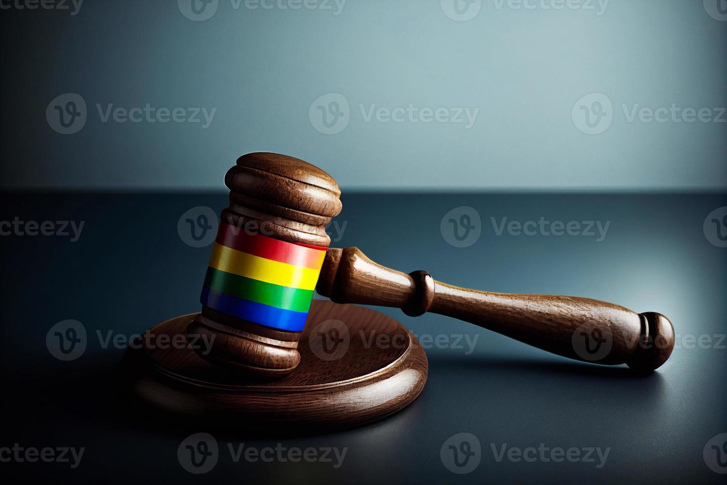 Illustration of a lgbt flag and judge's gavel AI photo