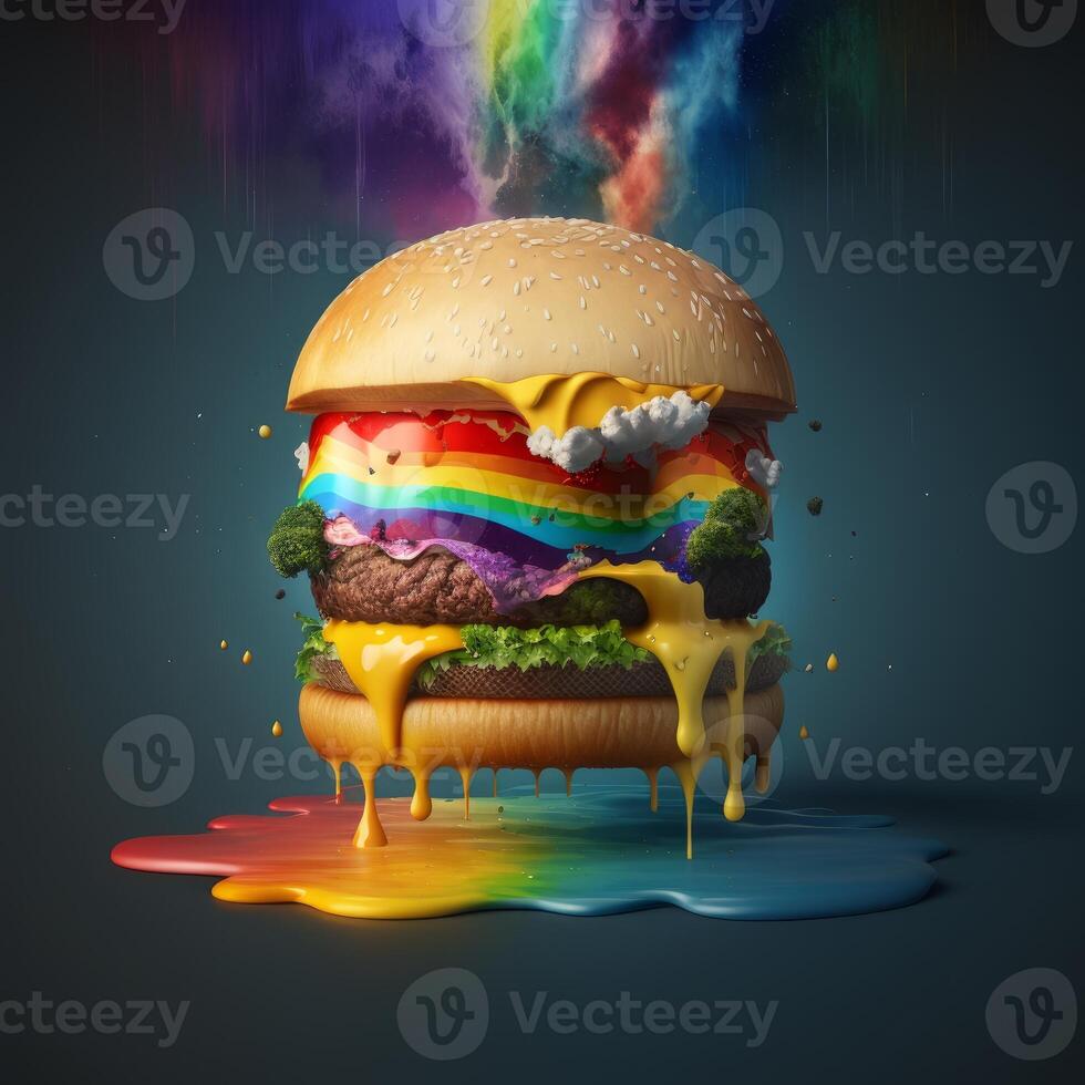 uiux hamburger dripping with cheese like rainbow image photo
