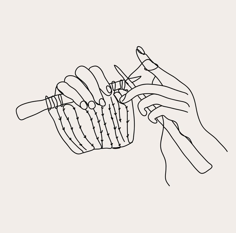 Minimalist Crochet Line art, Yarn Simple Needlework Sketch, Knit Outline Drawing, Knitting Vector
