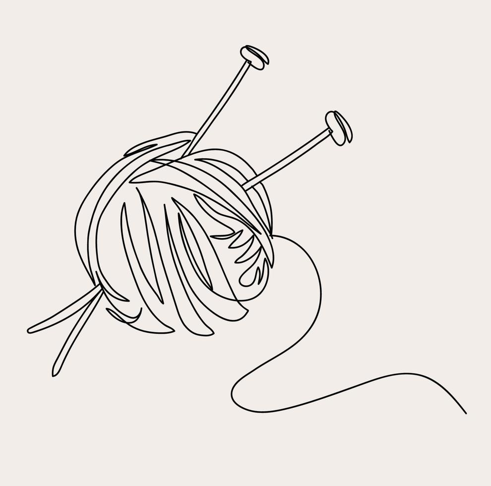 Minimalist Crochet Line art, Yarn Simple Needlework Sketch, Knit Outline Drawing, Knitting Vector