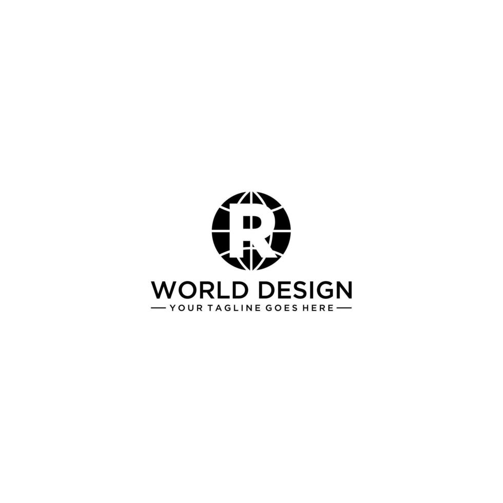 World with negative R letter logo design vector