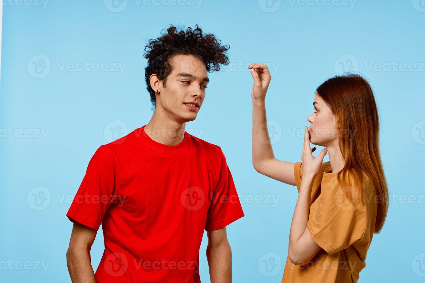 cheerful young couple cropped view communication emotions modern styles photo