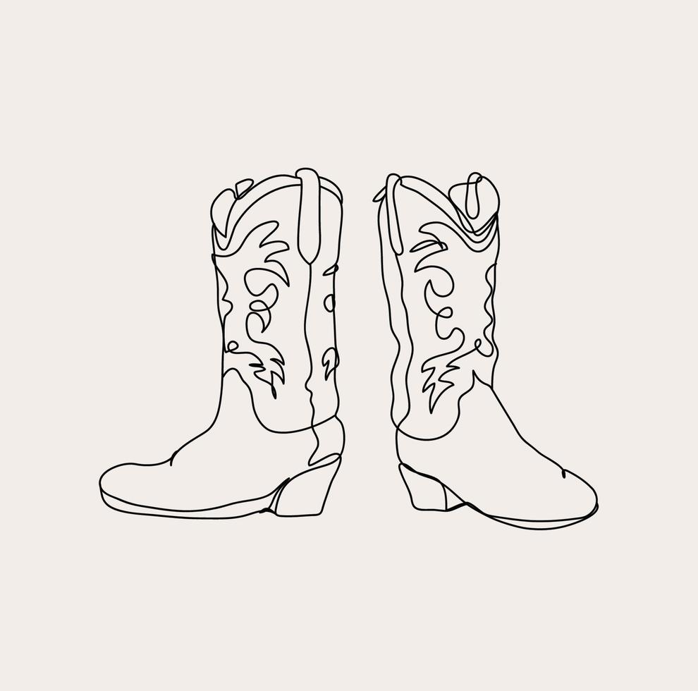 minimalista vaquero botas línea arte, occidental país sombrero ,simple bosquejo, Texas contorno dibujo, salvaje Oeste, del suroeste vector