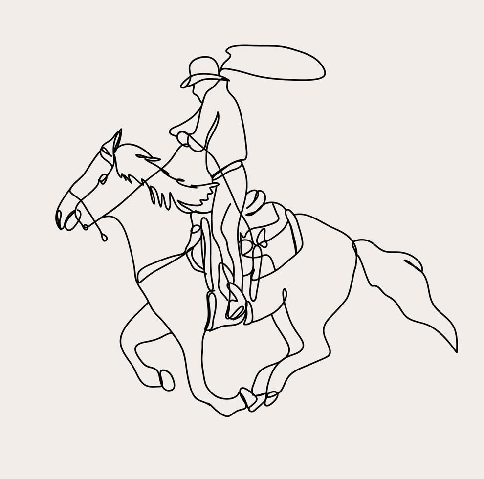 Minimalist Cowboy Line art, Horse Rider Lasso, Simple Horseback Sketch, Texas Riding Drawing, Wild West Western, Rodeo vector