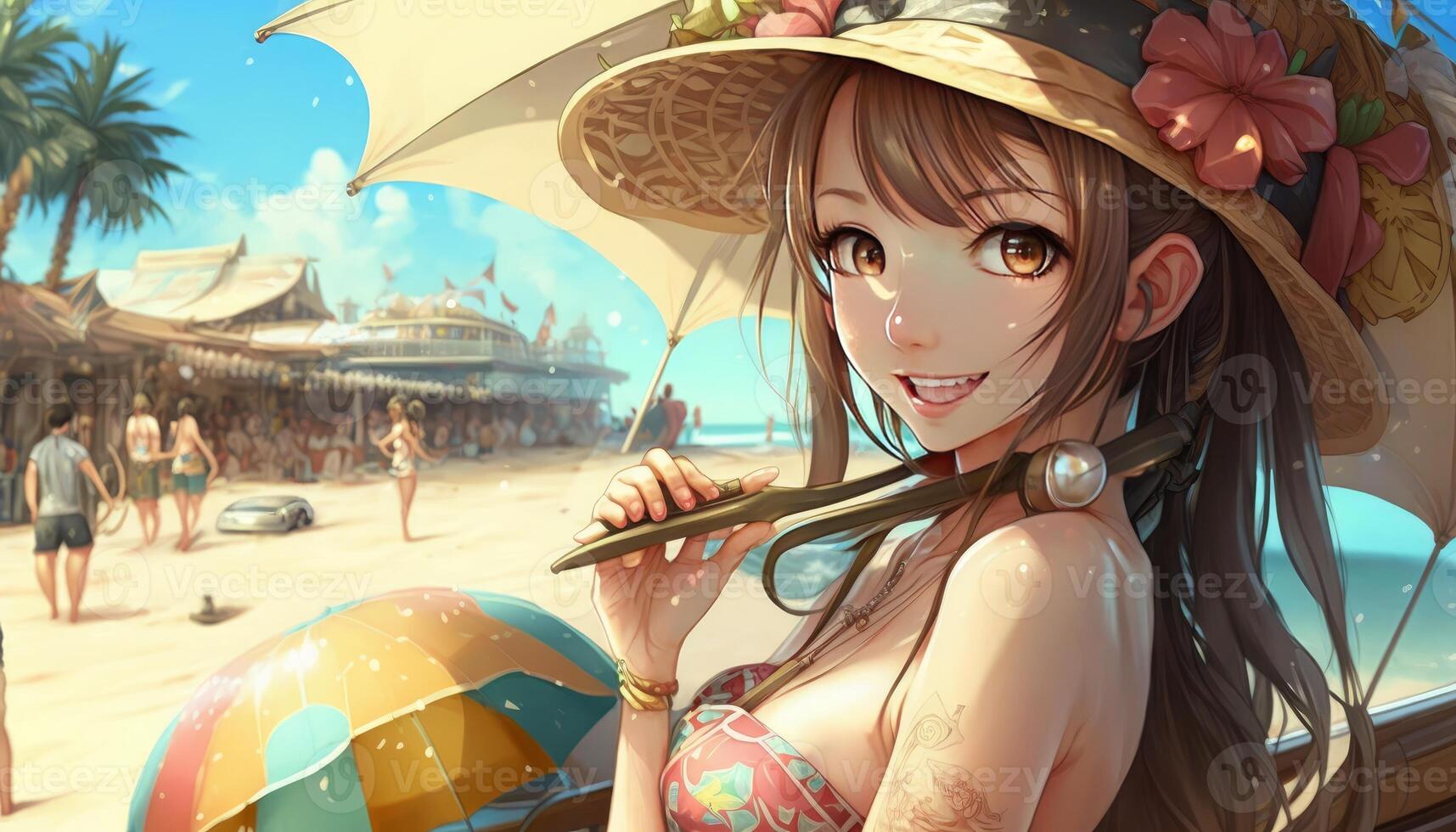 latin girl spending holiday on beach animation photo