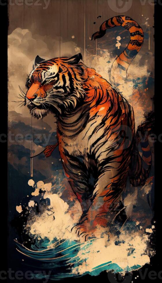 creative portrait of a tiger in chinese art style photo