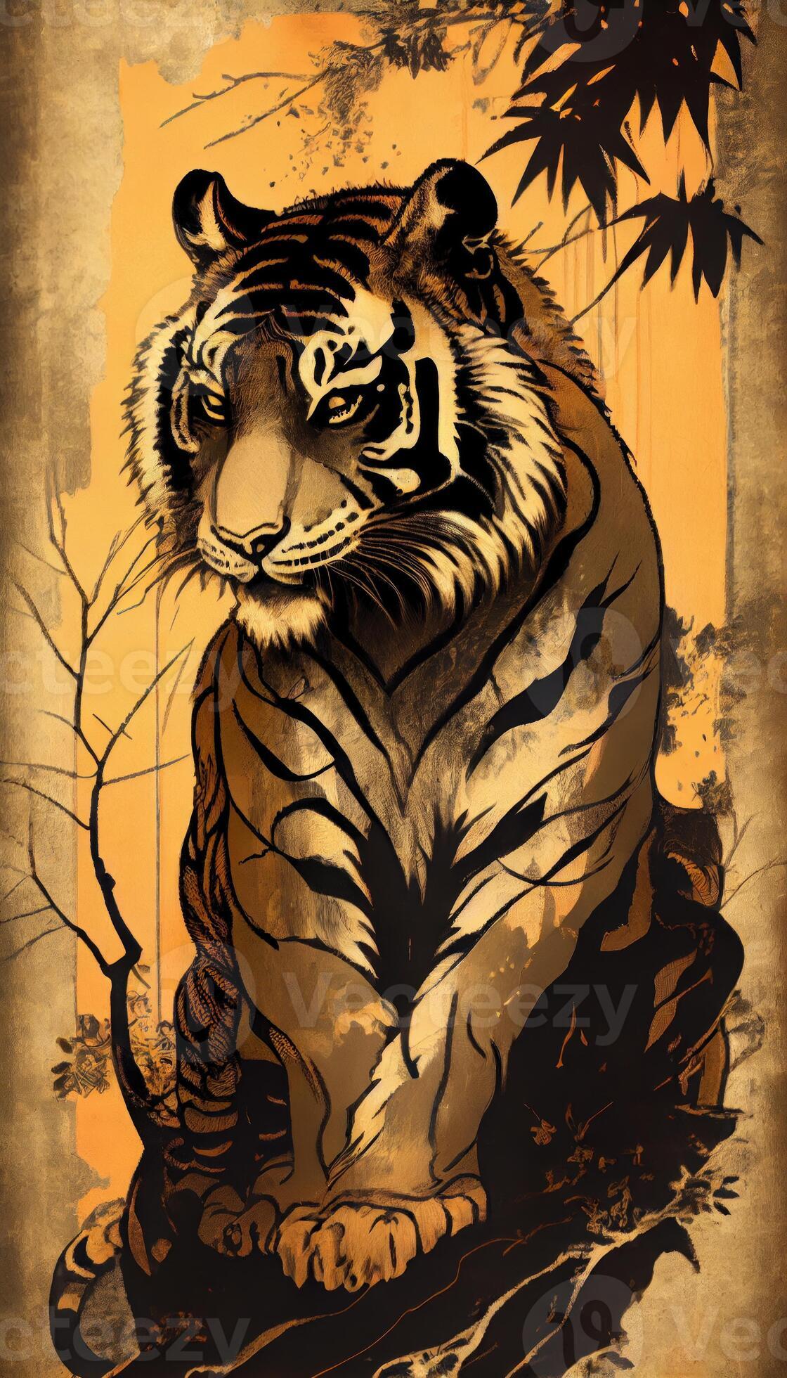 the chinese style art of tiger painting 22248848 Stock Photo at Vecteezy