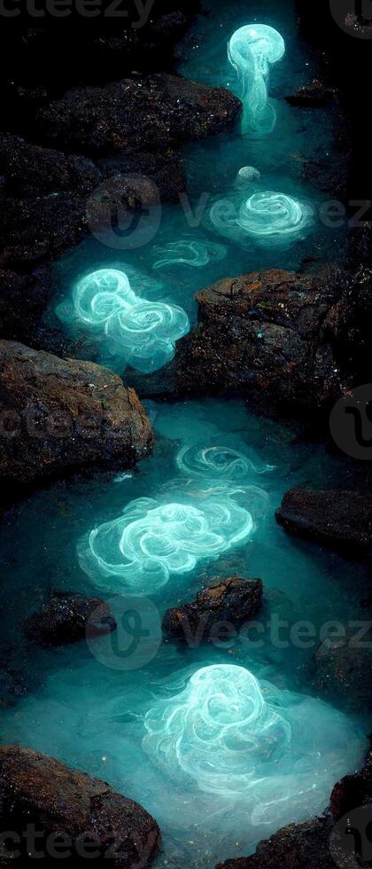 bioluminescent ethereal water elementals nesting photo