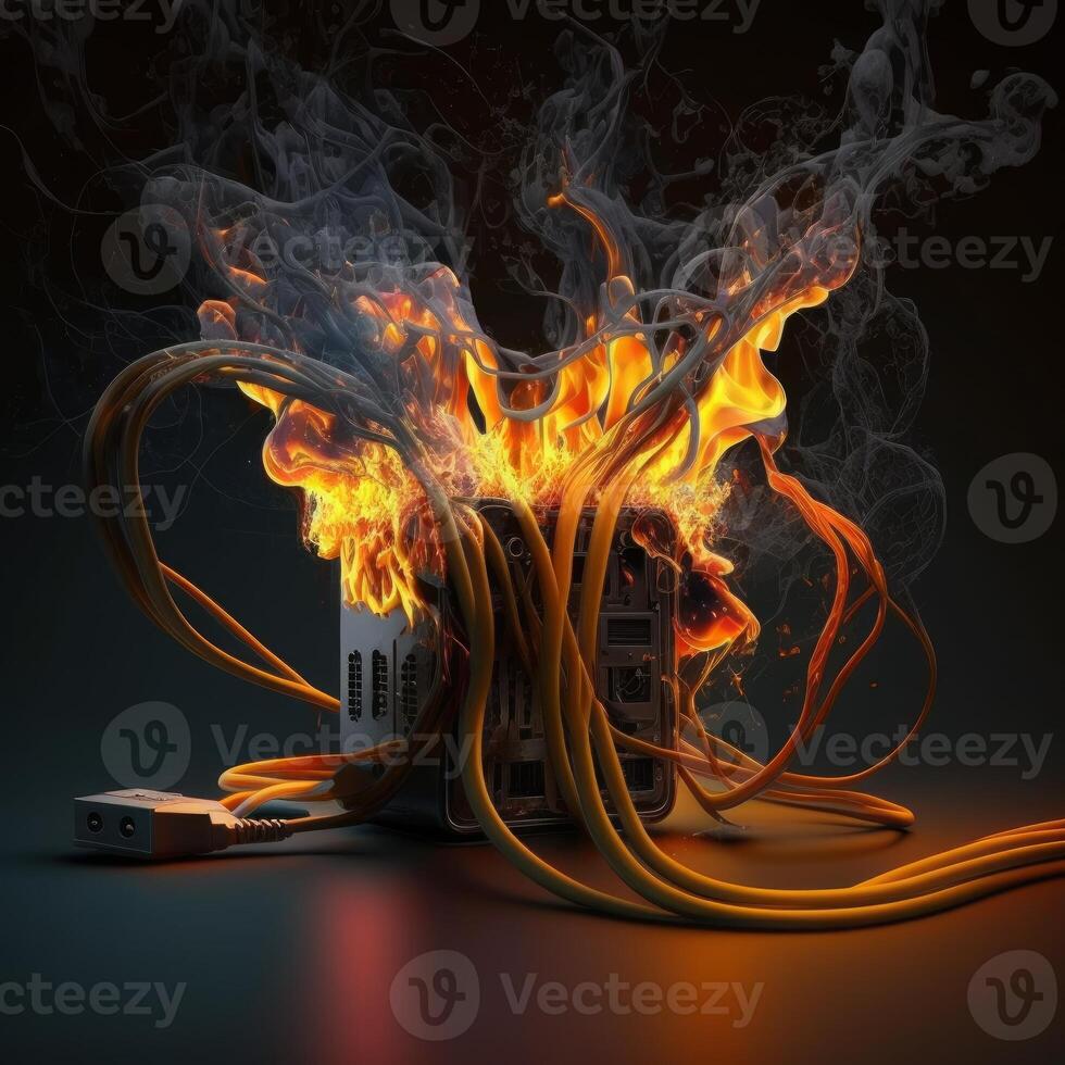 image of burning computer power cables photo