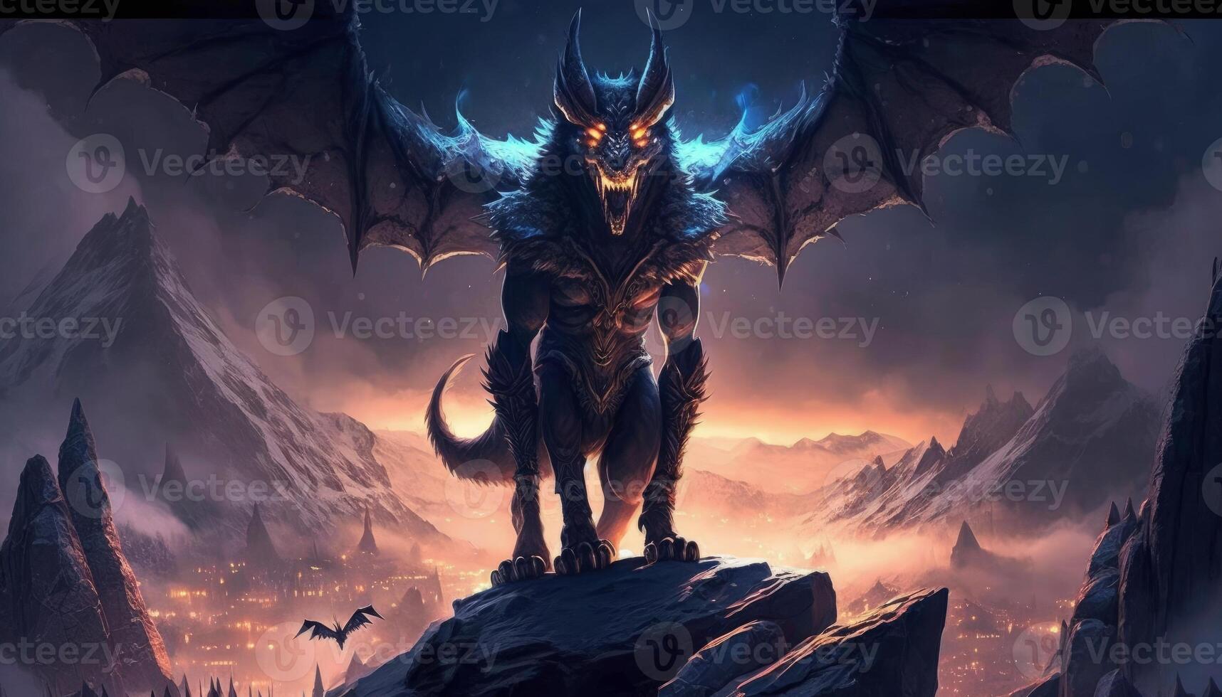 champion monster standing on two feet with a tail dark image photo