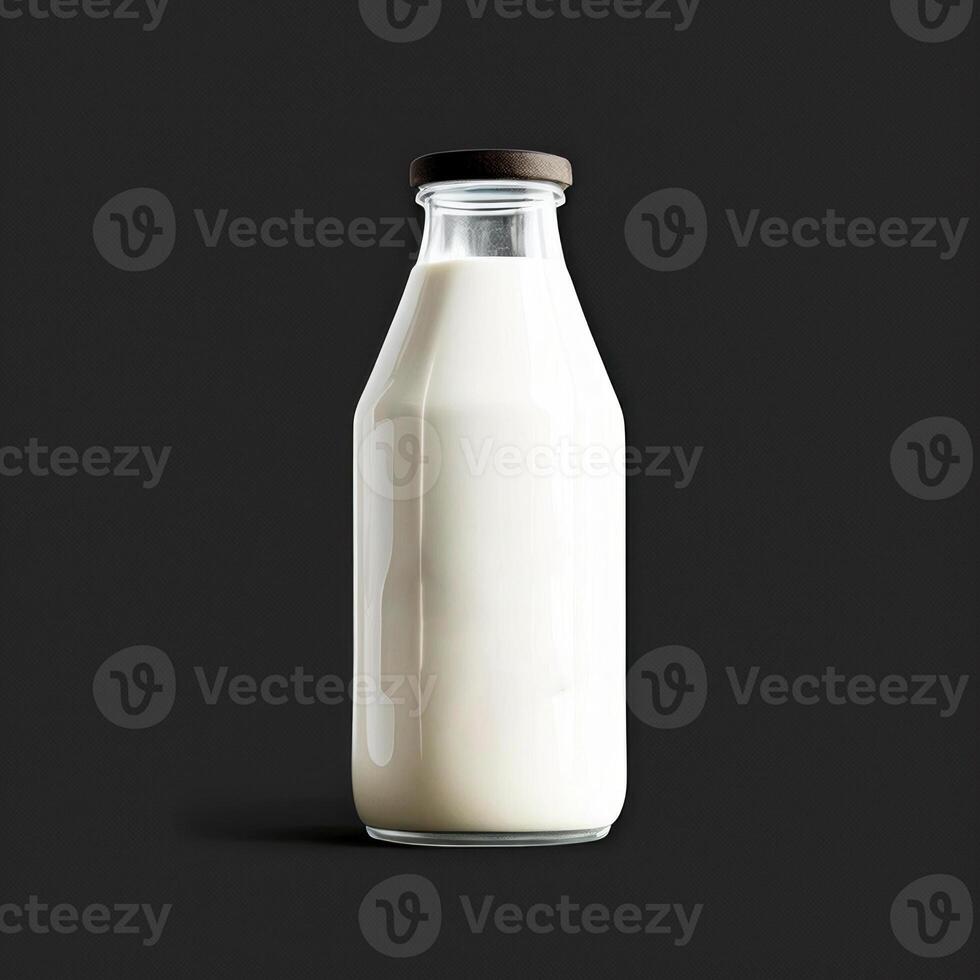 white milk bottle on black background photo