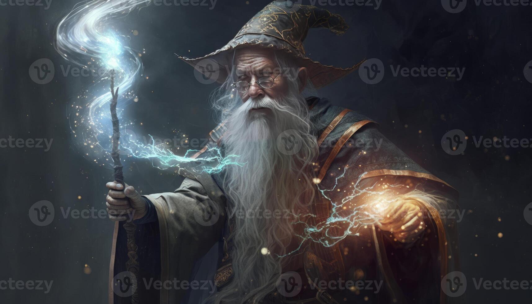 digital wizard with magic stick beautiful painting photo