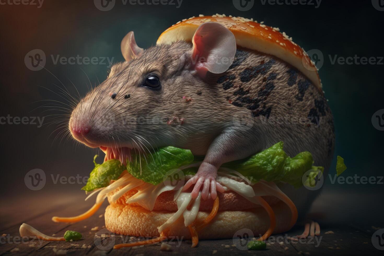 A big rat burger hyper realistic image photo