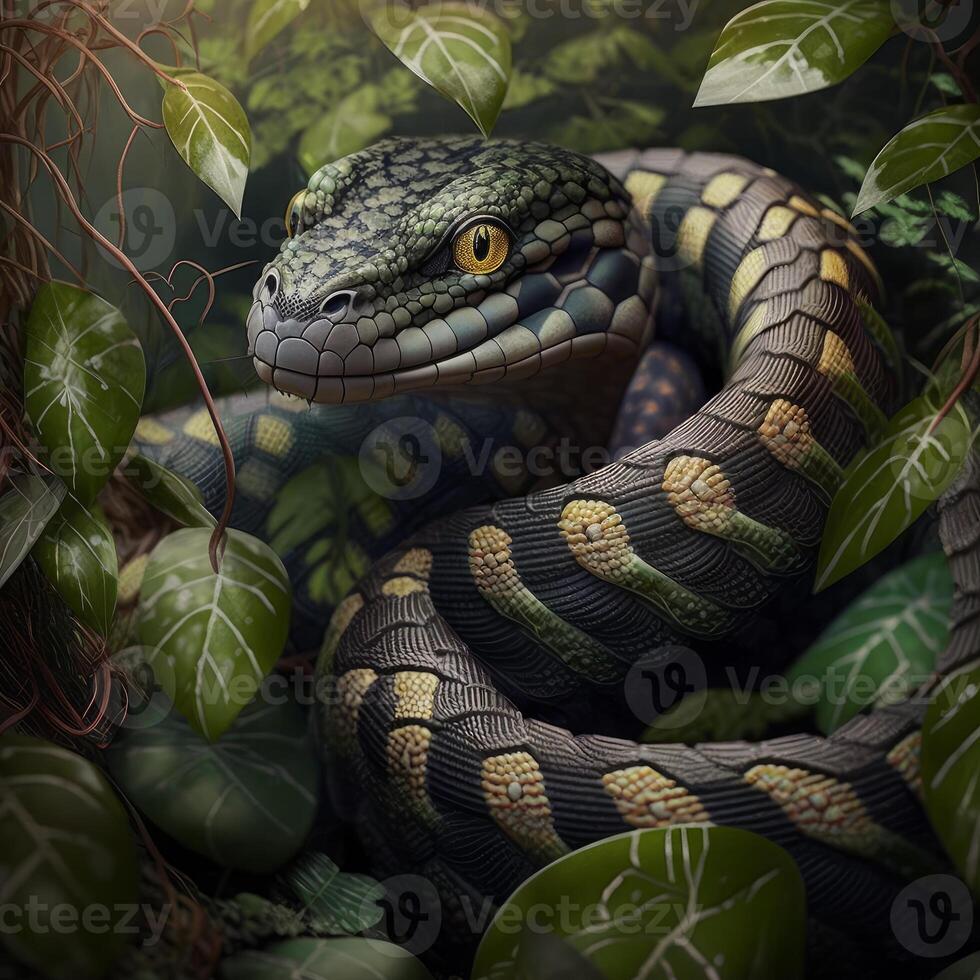 A poisonous snake creeping in the jungle photo