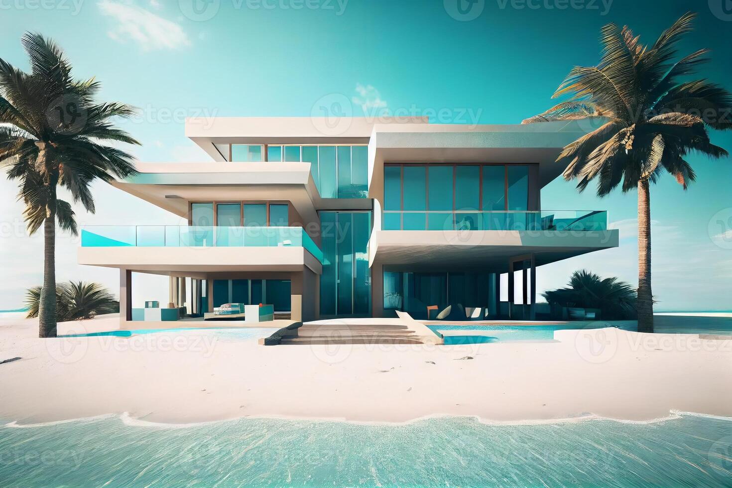 A modern house on beach realistic image photo