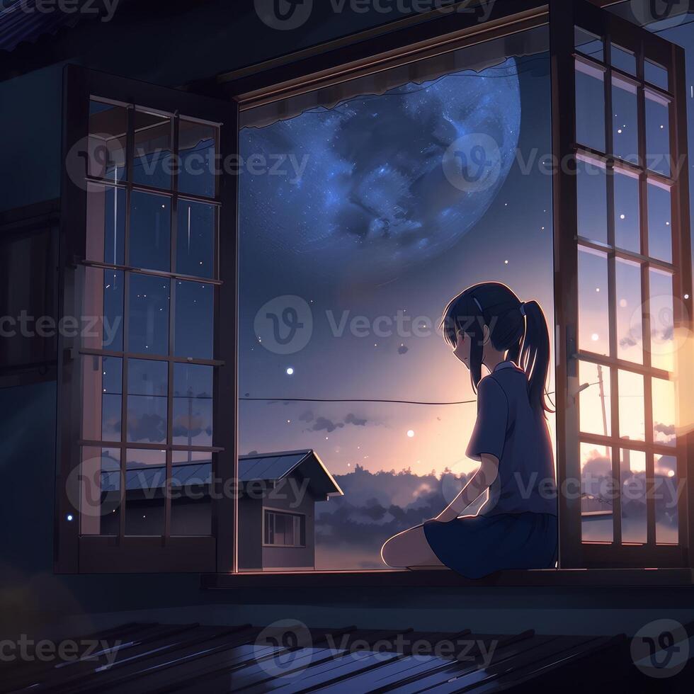 Premium AI Image  Anime girl looking up at the sky