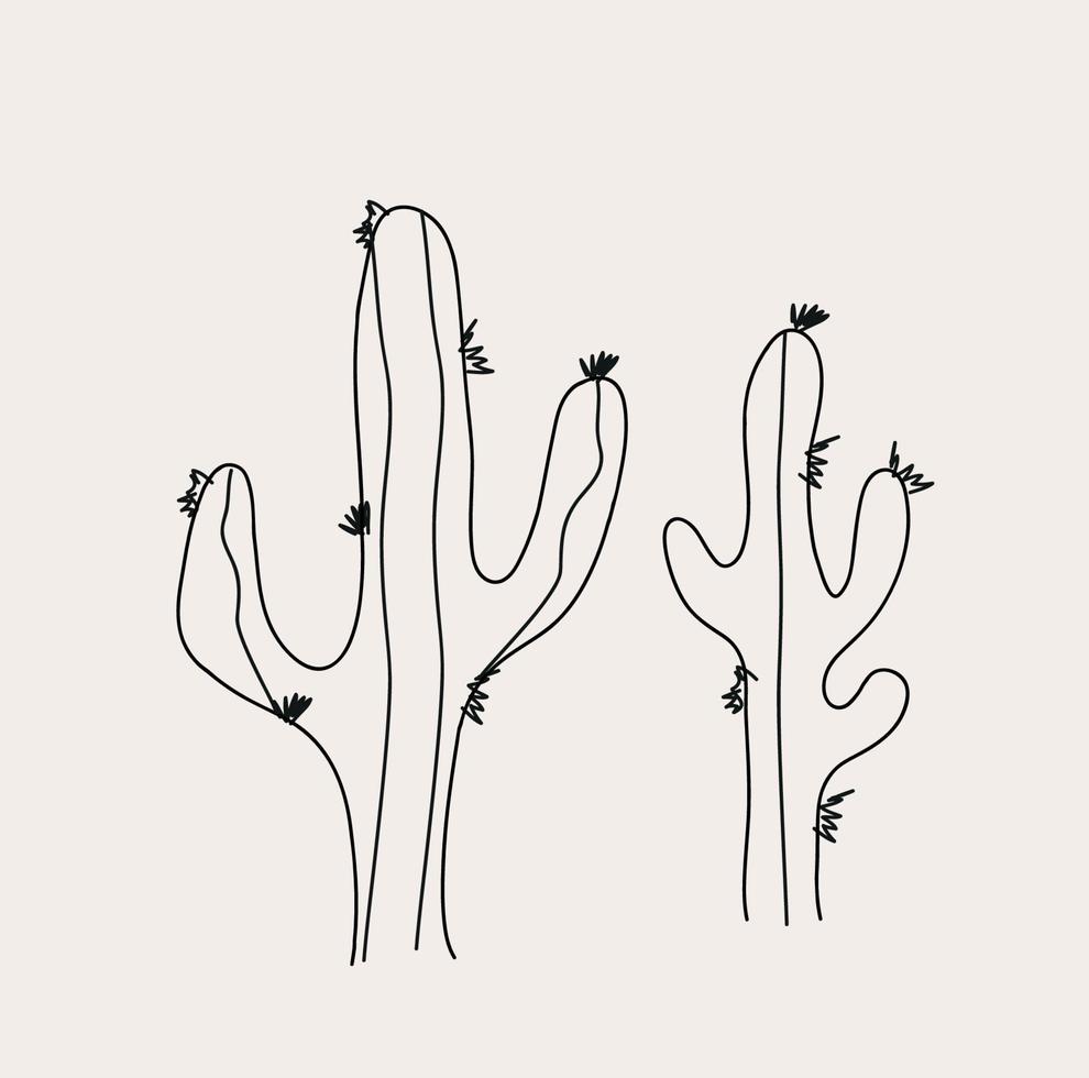 Minimalist Cactus Line Art, Simple Succulent, Outline Drawing, Vector Illustration, Flower Sketch, Dessert Flora