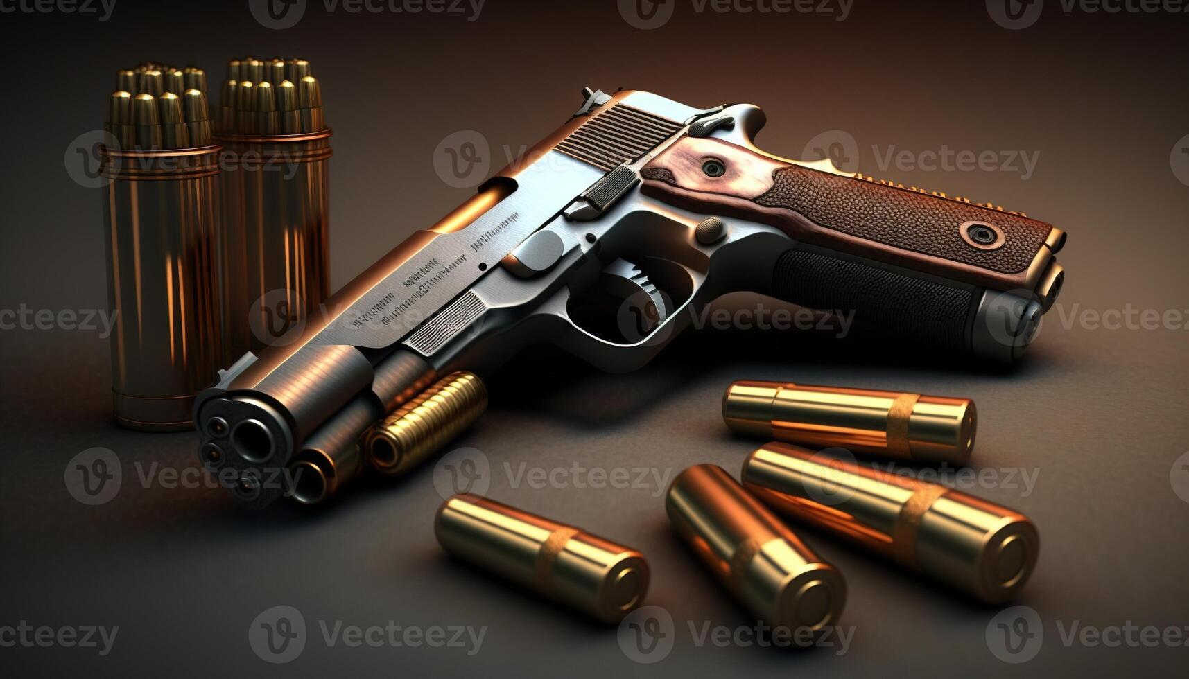 9mm bullets and handgun isolated with dark background photo