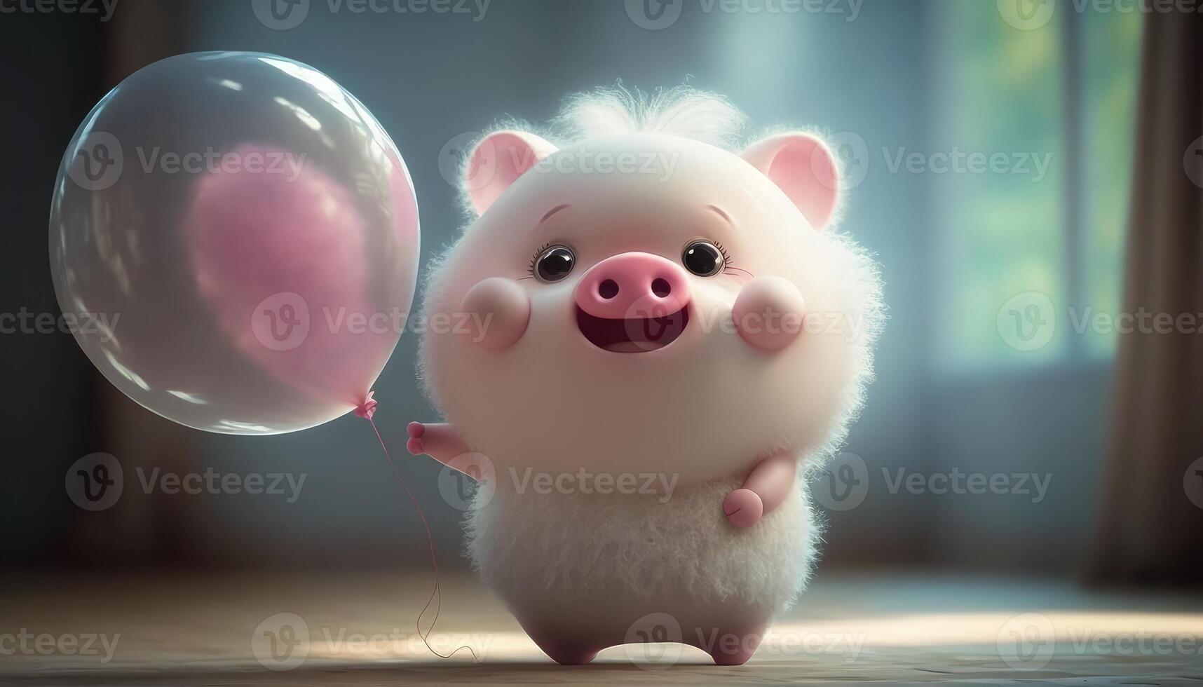 A cutest little white pig with balloon image photo