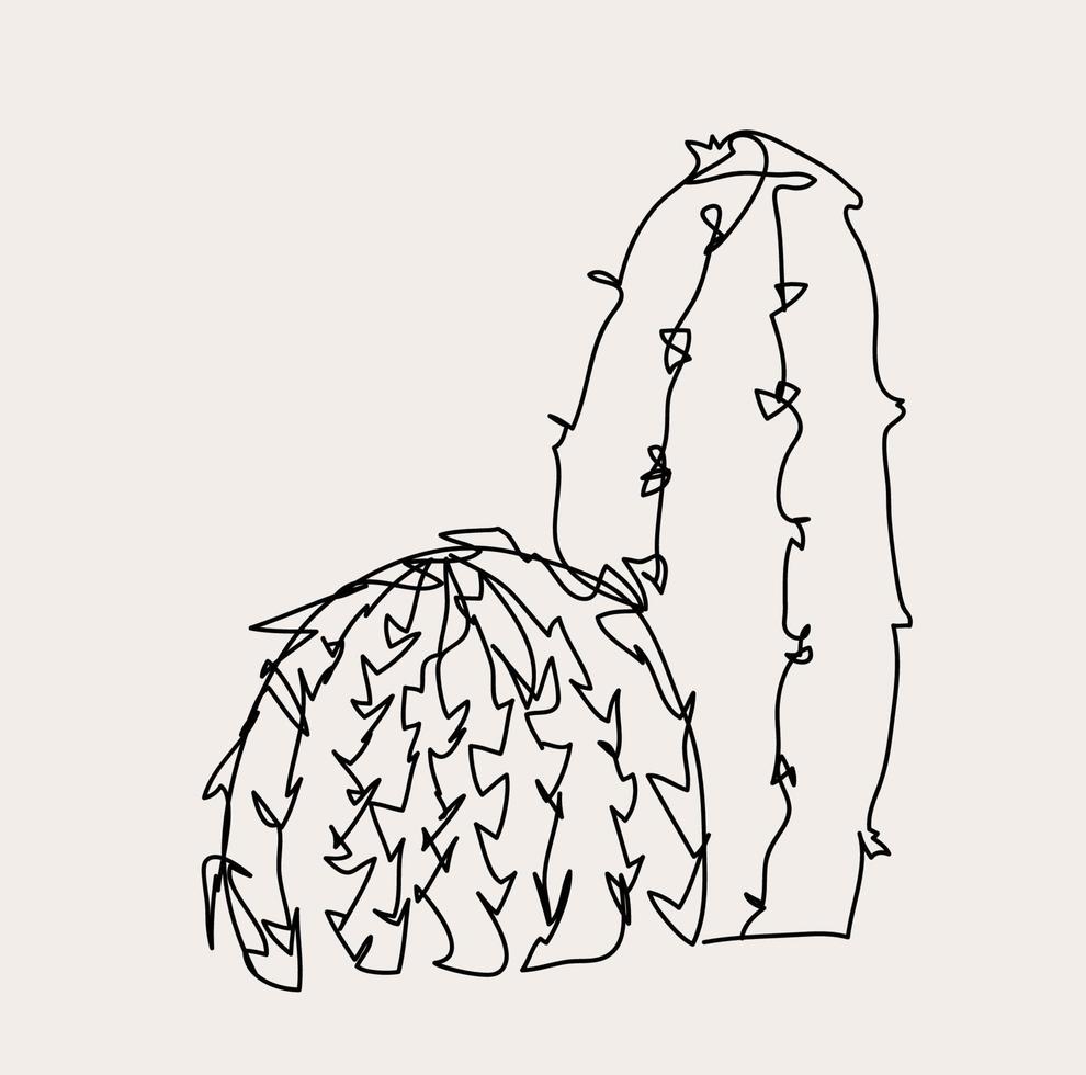 Minimalist Cactus Line Art, Simple Succulent, Outline Drawing, Vector Illustration, Flower Sketch, Dessert Flora