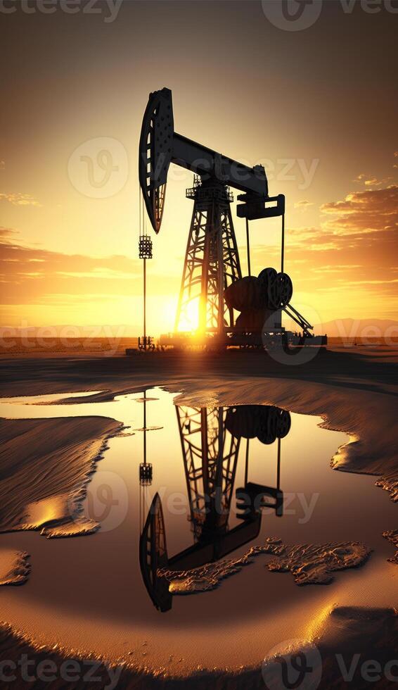 Installation for oil production at sunset pretty view image photo