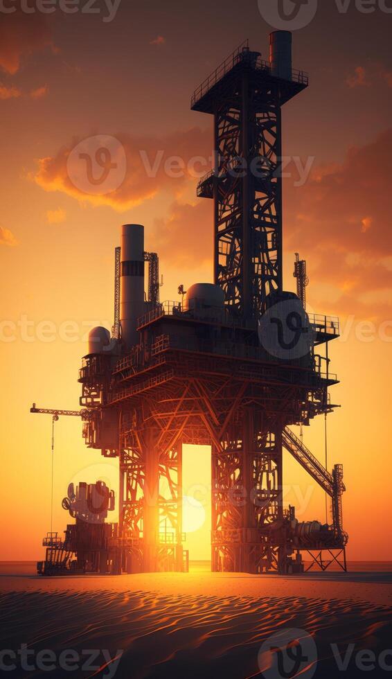 Installation for oil production at sunset beautiful view photo