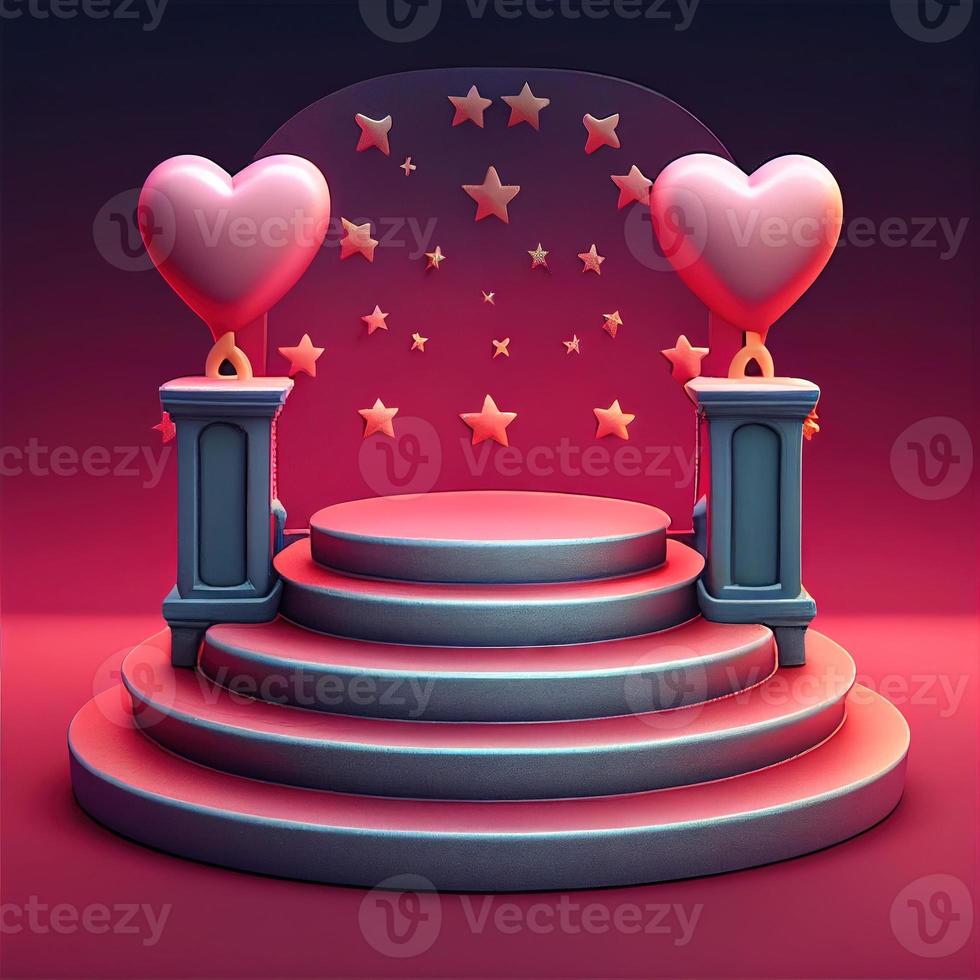 valentines day pink stage decorated with pink heart and stars image photo
