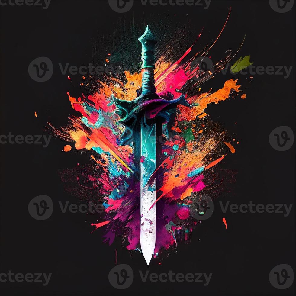 silvar sword colorful explosion in black background image photo