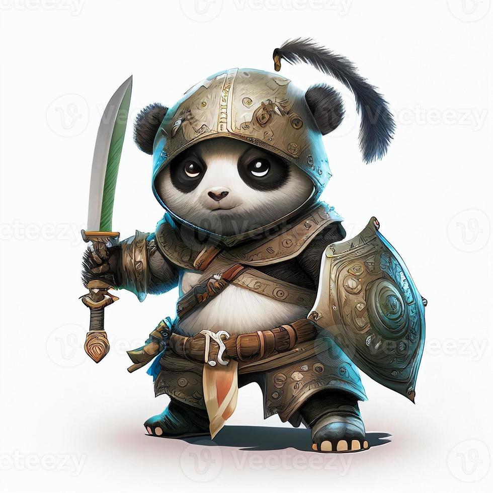 cute ninja panda with sword in white background image photo