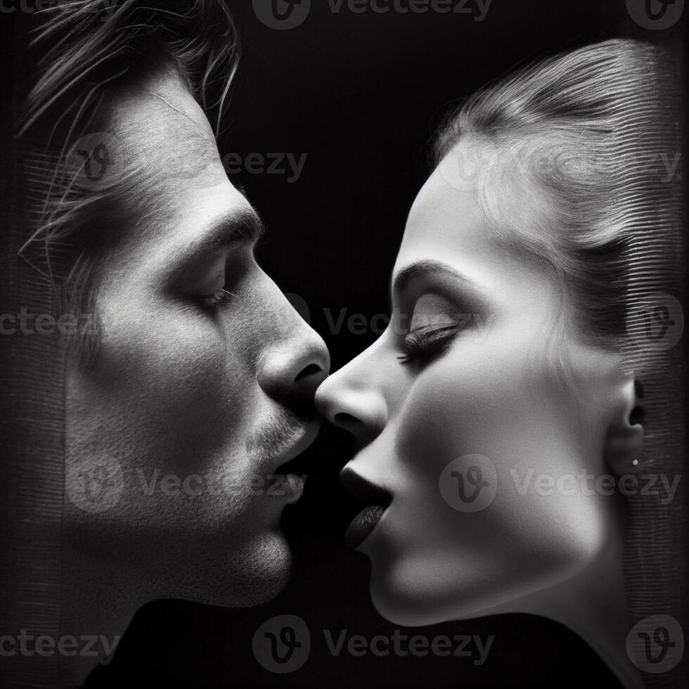 A man and woman while kissing photo