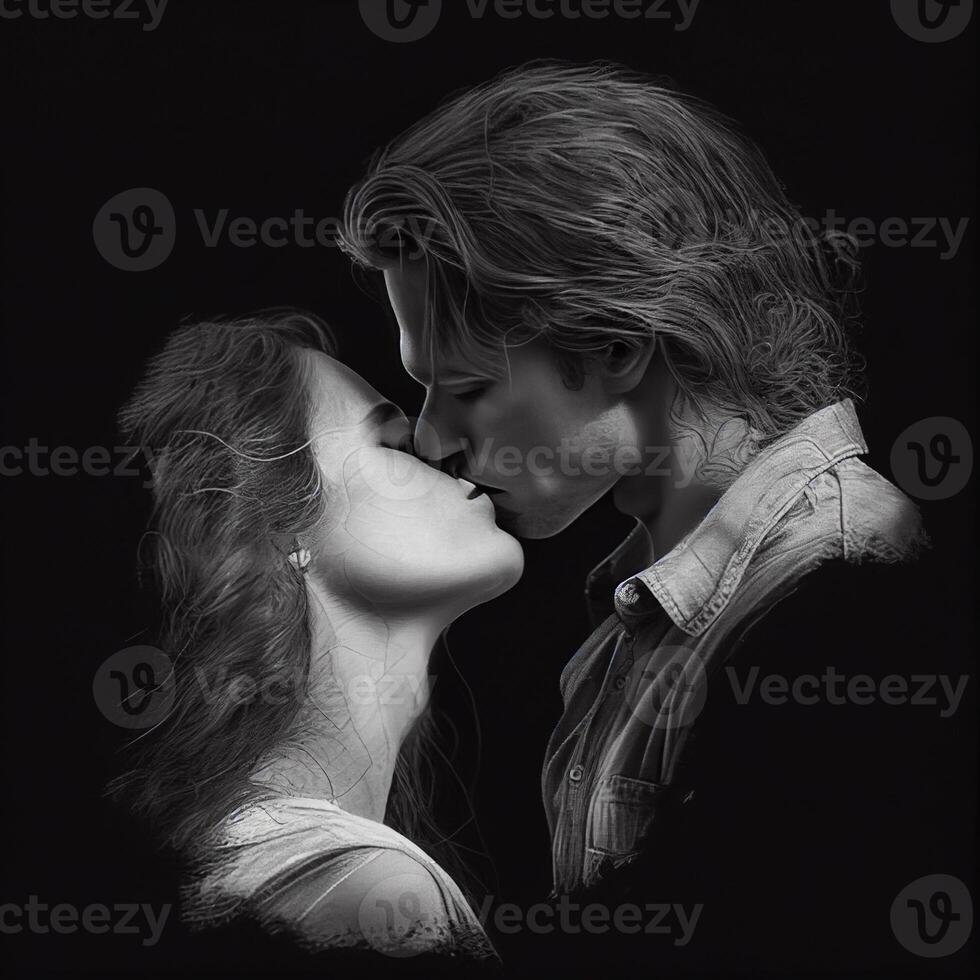 A man and woman while kissing photo