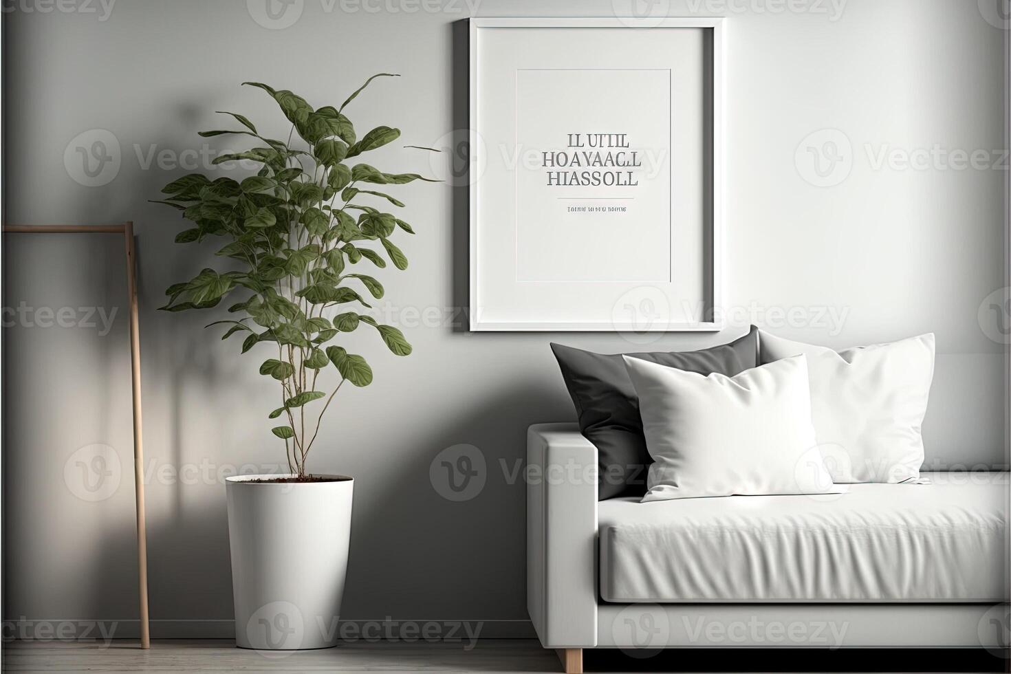 Blank picture frame mockup on gray wall photo