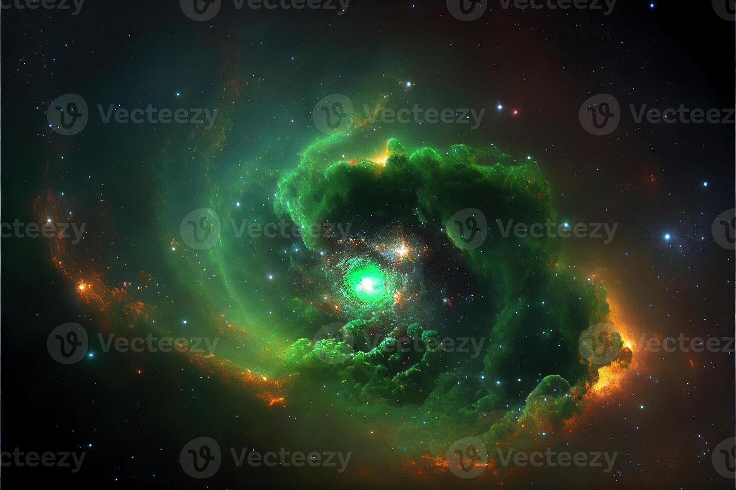 un lote de polvos de estrellas en el verde galaxia generativo ai foto