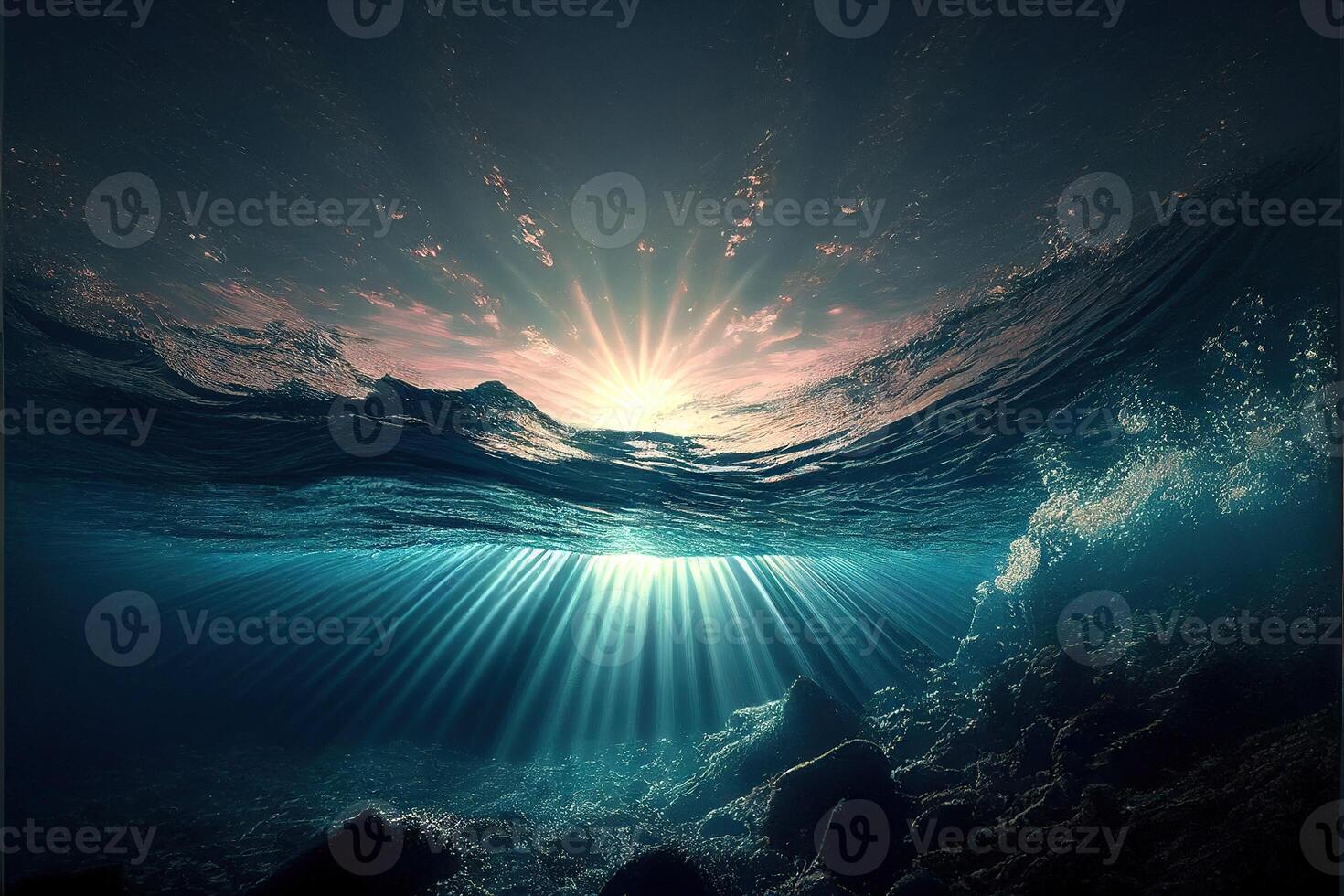 deep sea or under the deep water horizon sun rays photo