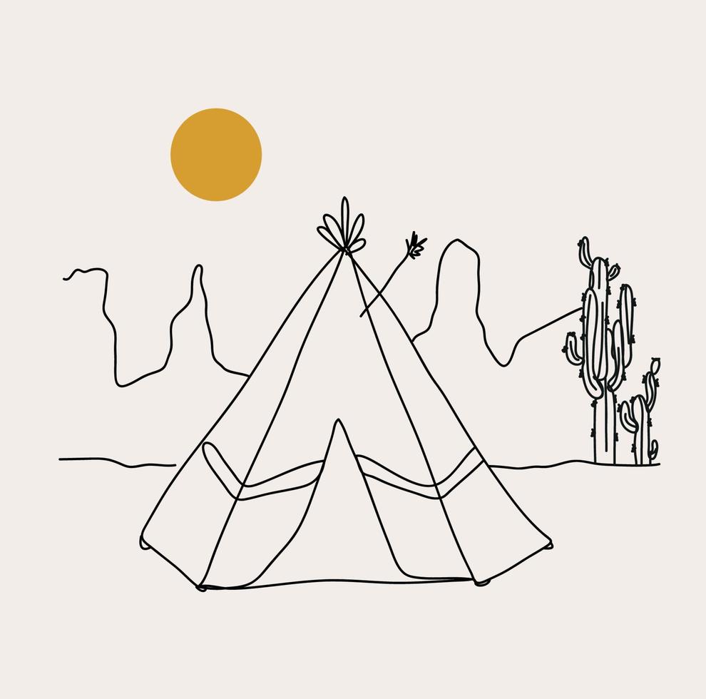 Minimalist American Native Tent Line art, Simple Southwest Sketch, Tent Outline Drawing, Culture Indigenous vector