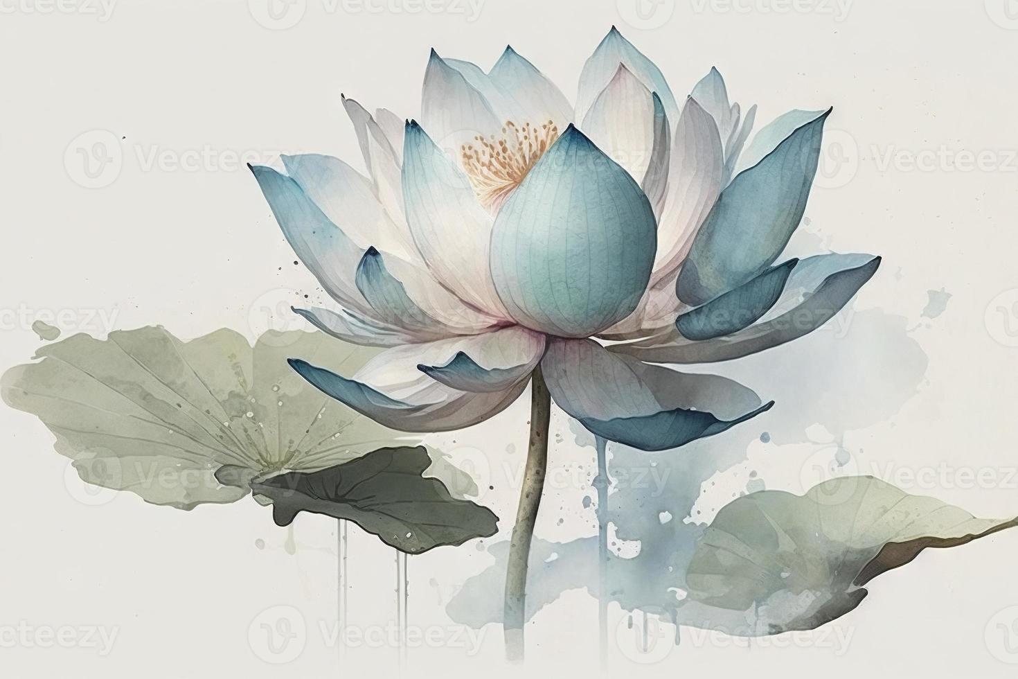 beautiful light blue Lotus watercolor photo