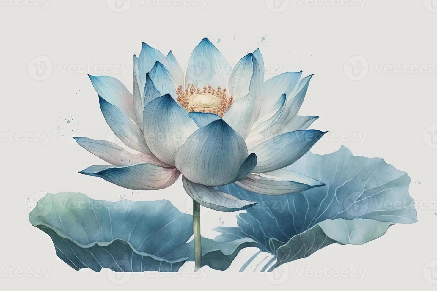 beautiful light blue Lotus watercolor no background photo