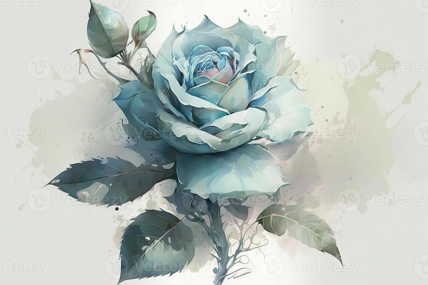 beautiful light blue Rose watercolor no background photo