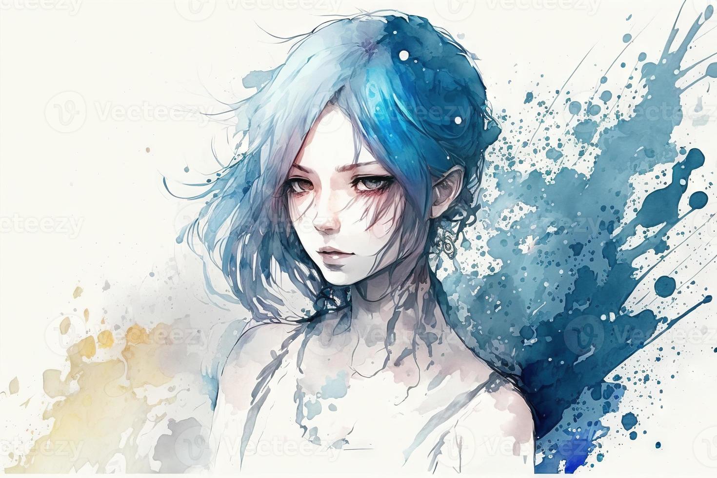 beautiful light blue Girl hot watercolor photo