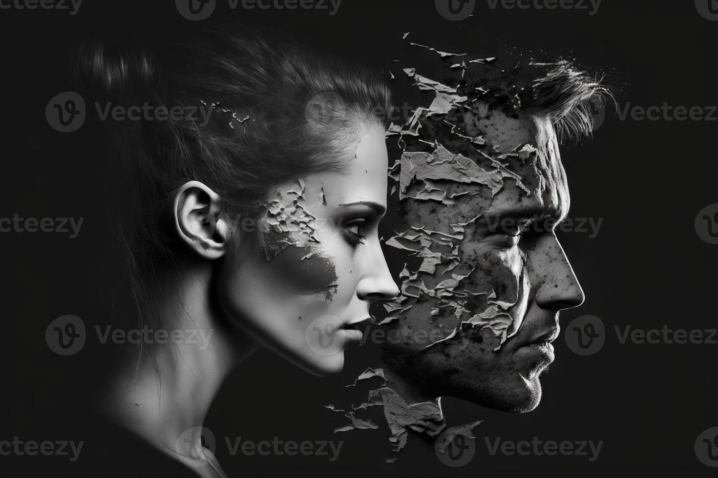 man woman composing dispute black and white dark photo