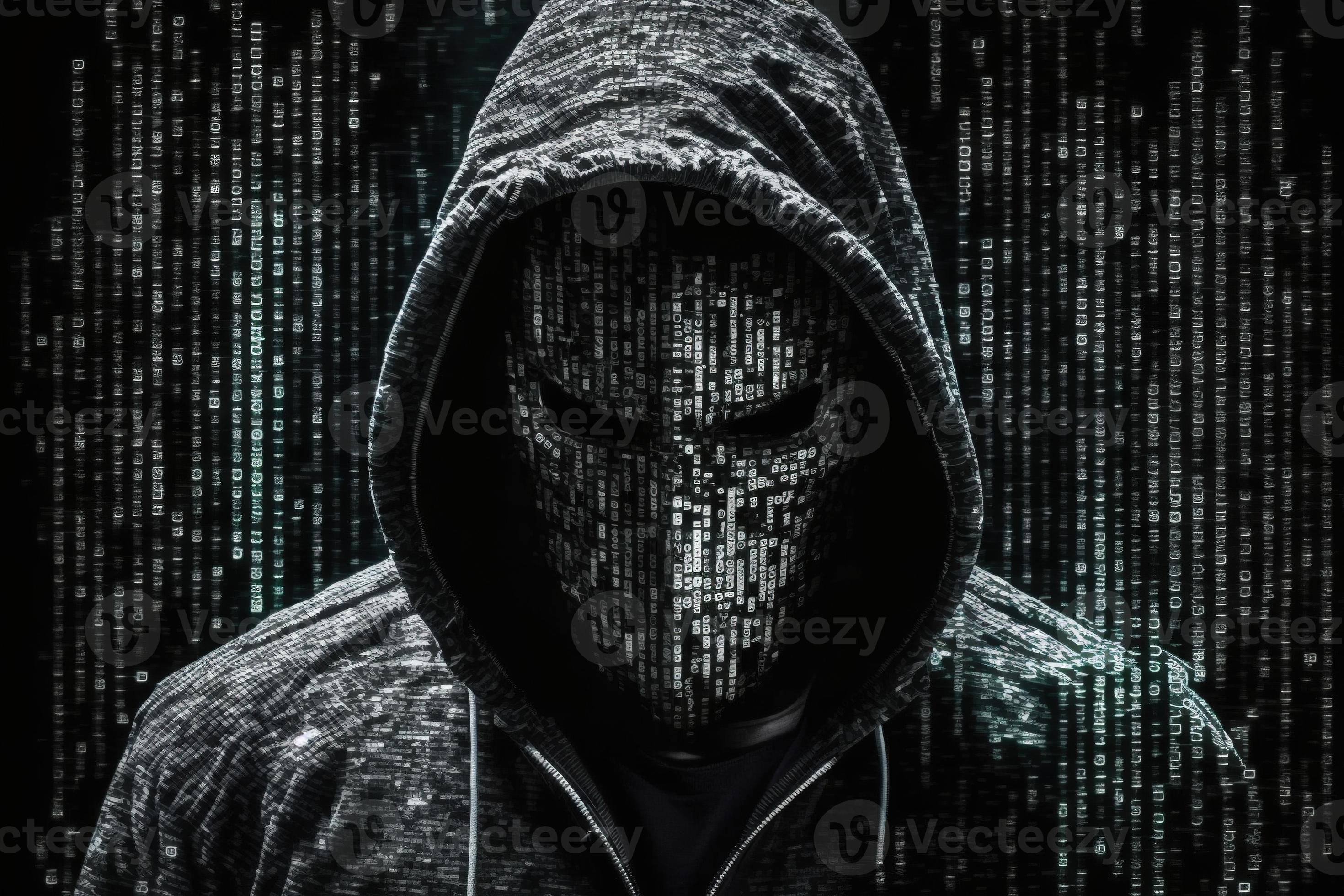 hacker man attack mask binary one 22249552 Stock Photo at Vecteezy