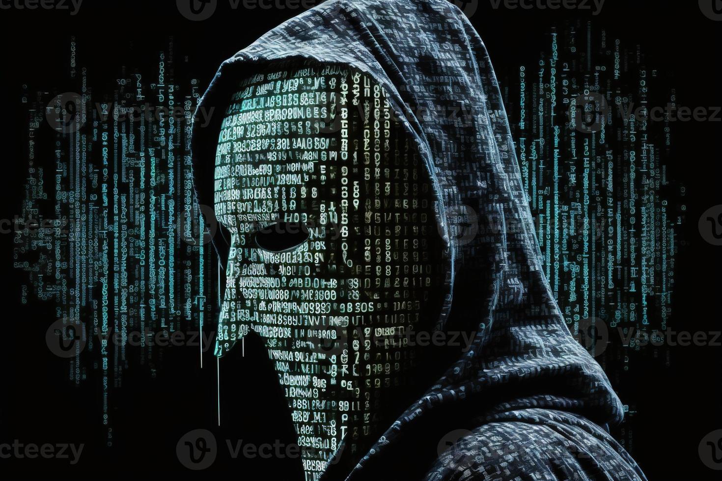 hacker man attack mask binary one photo