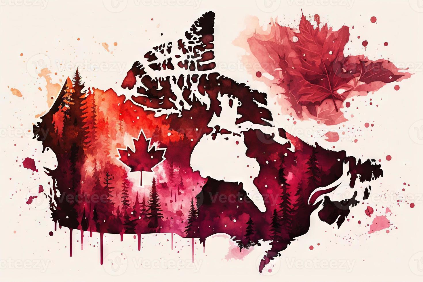beautiful light Red Canada Map watercolor photo