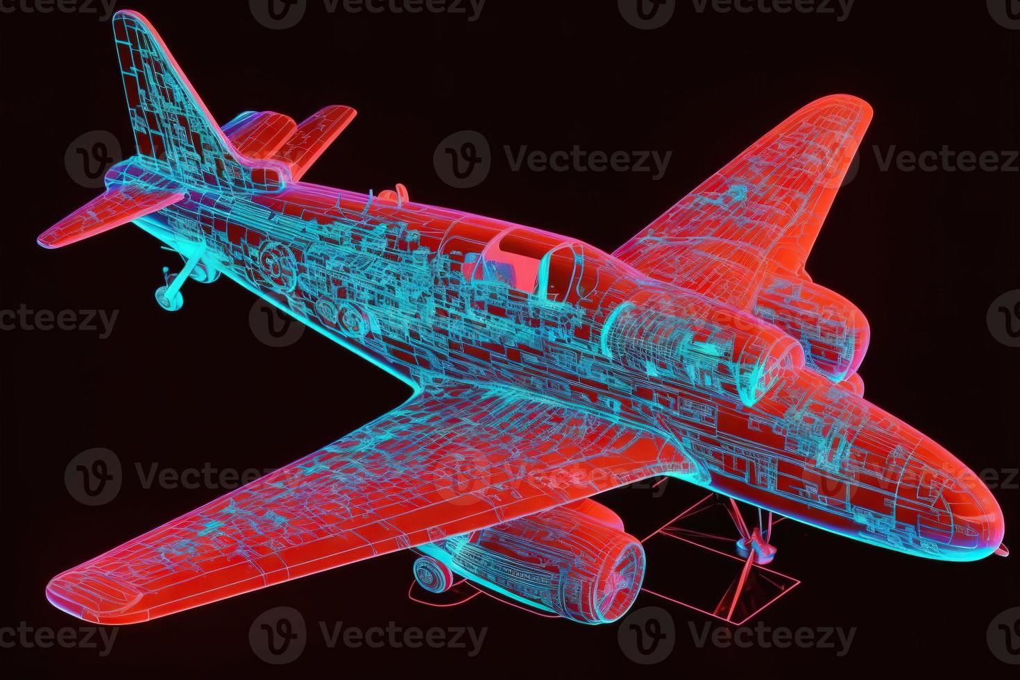 neon Red airplane model hologram blueprint photo