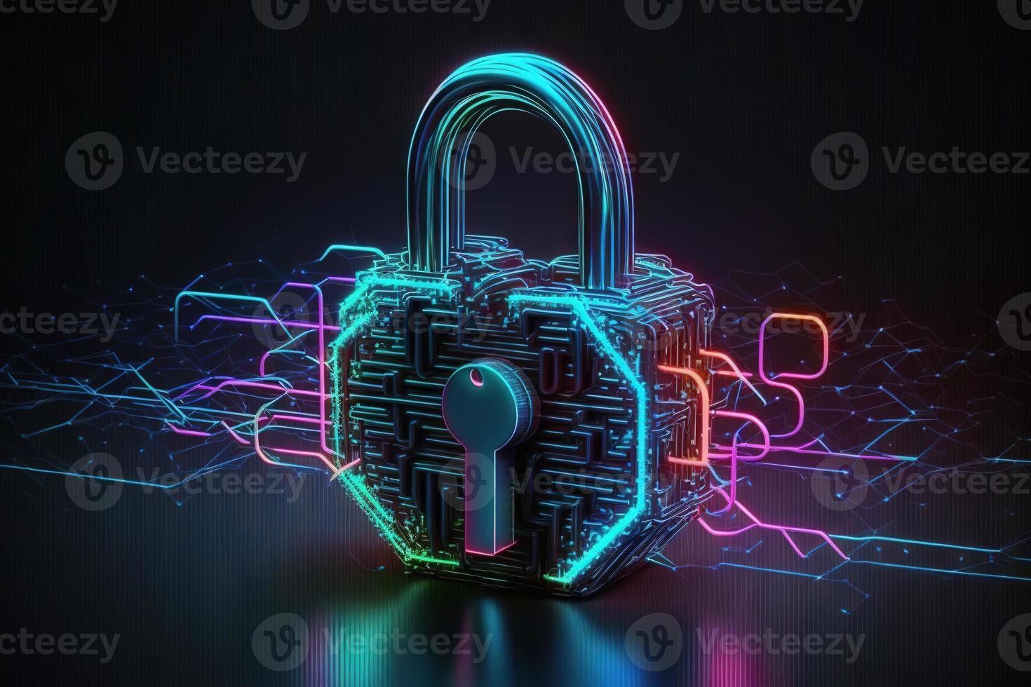 cyber security concept neon padlock with intercom photo