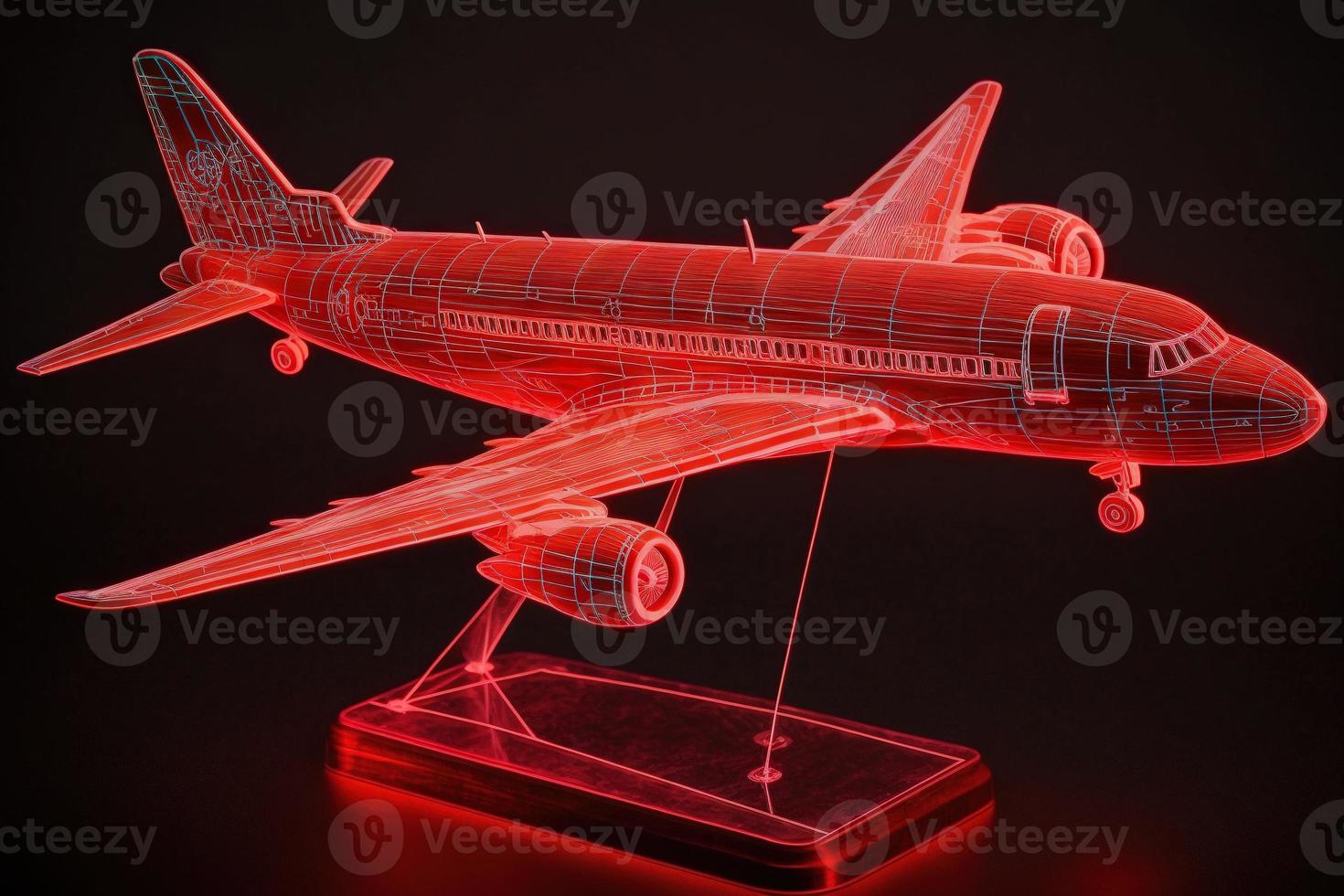 neon Red airplane model hologram blueprint photo