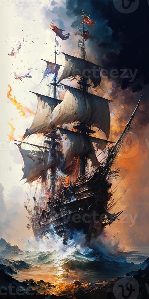 Massive Pirate Ship large splashes large transparent photo