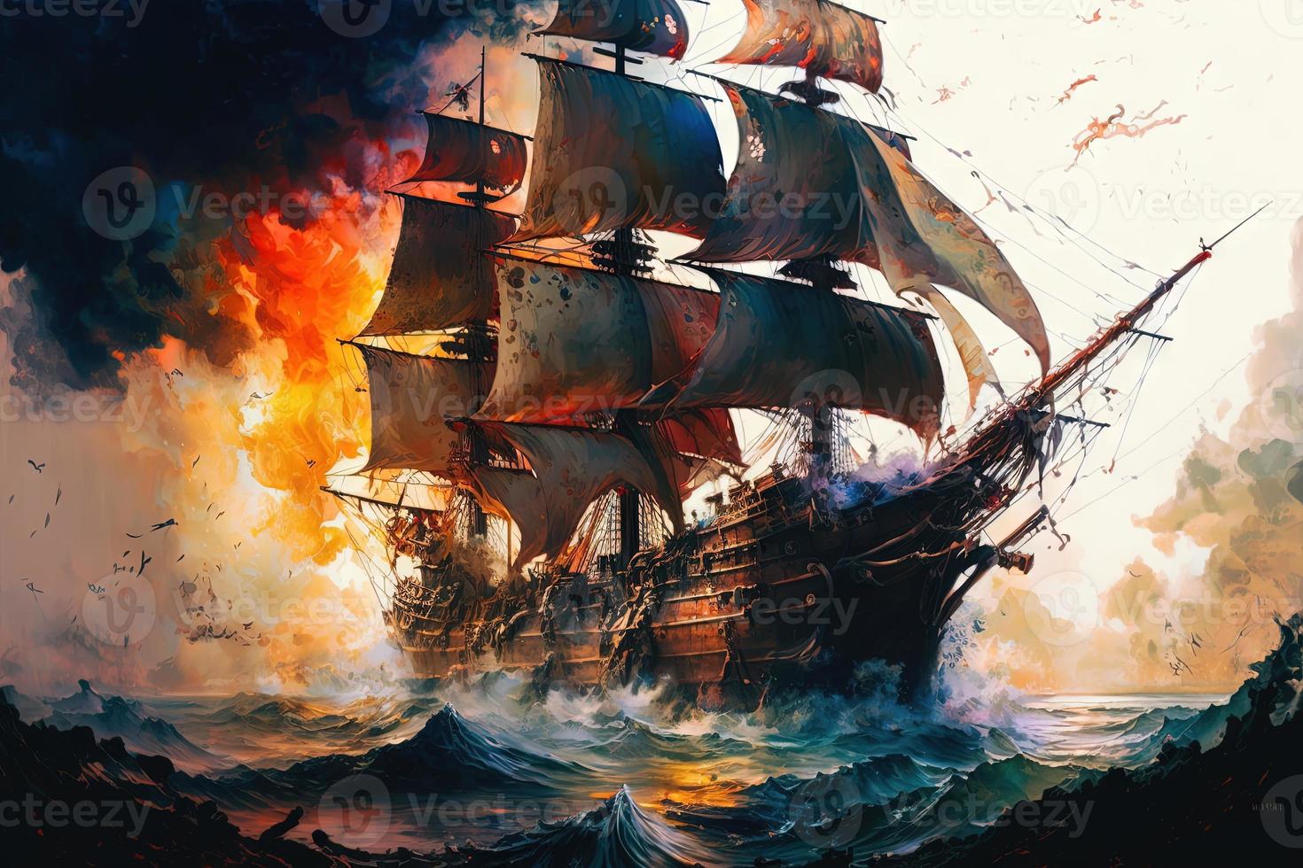 Massive Pirate Ship large splashes large transparent photo